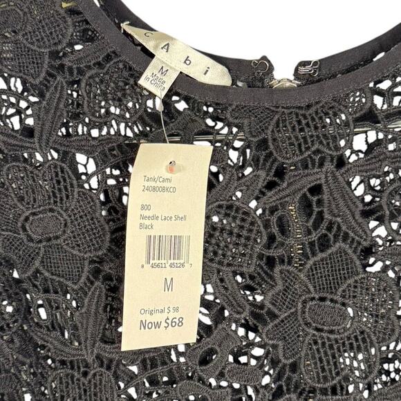 NWT CAbi Black Sleeveless Embroidered Lace Peplum Sheer Zip Top Medium Elegant - Picture 6 of 13
